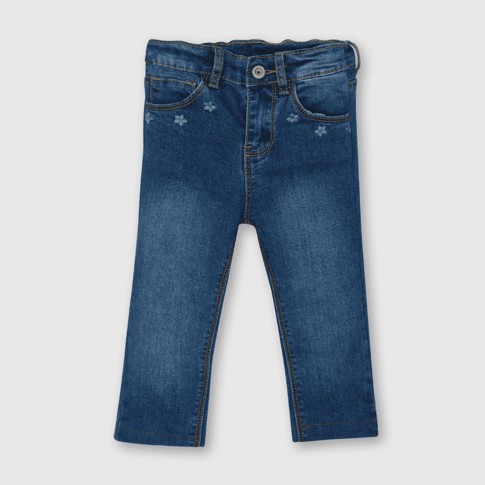 Jeans de niña con flores bordadas azul - Colloky Peru